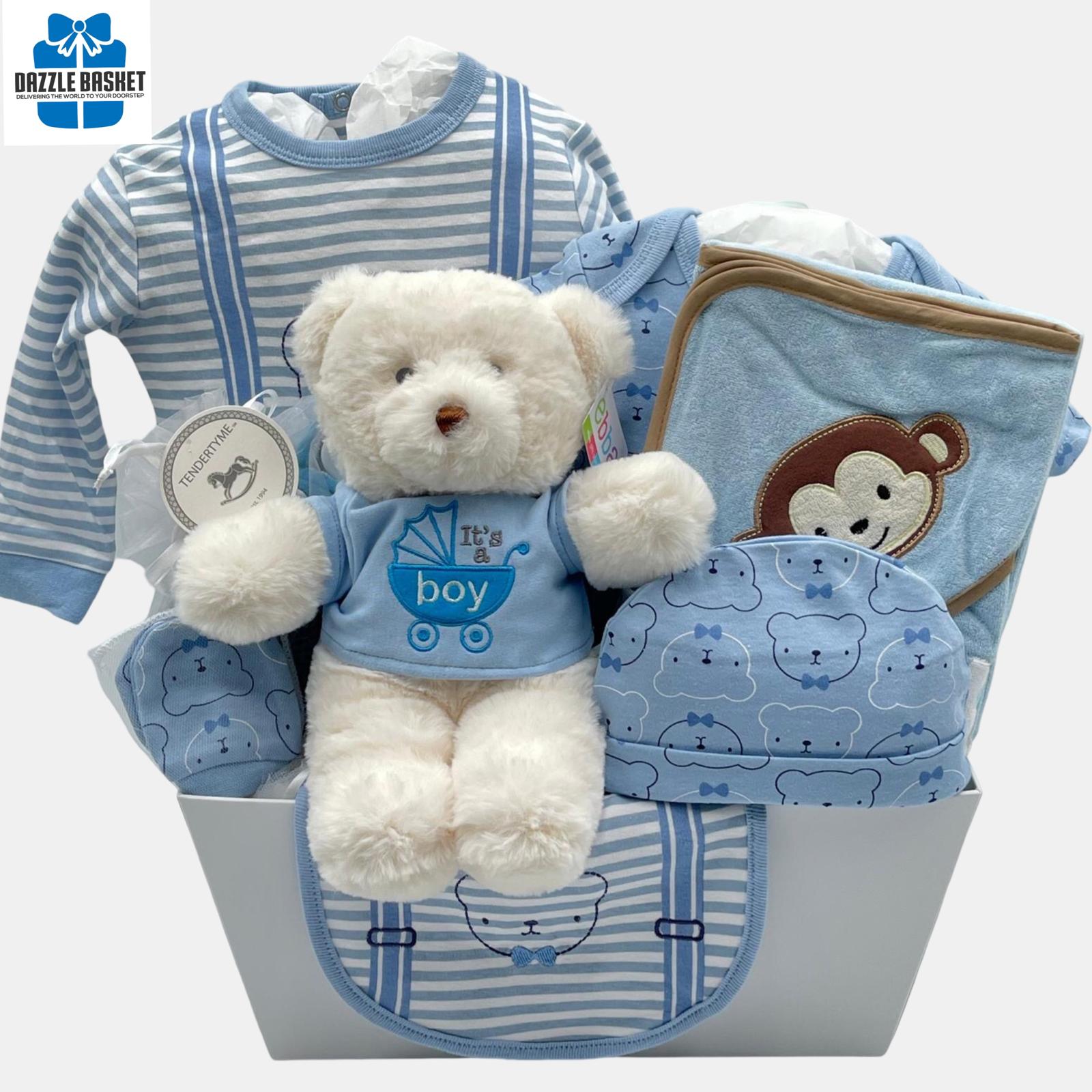 Calgary baby boy gift basket that includes quality product that the little angel will simply love.