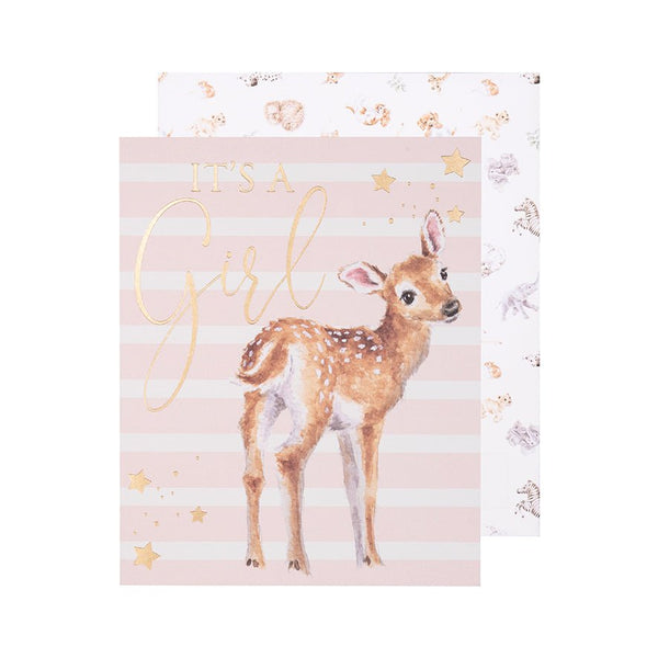 Newborn Baby Girl Greeting Card - Loved Deerly
