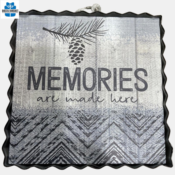 Close up of plaque in the housewarming gift basket