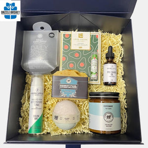 A Calgary spa gift basket that includes quality spa products for men packed in a beautiful black box 