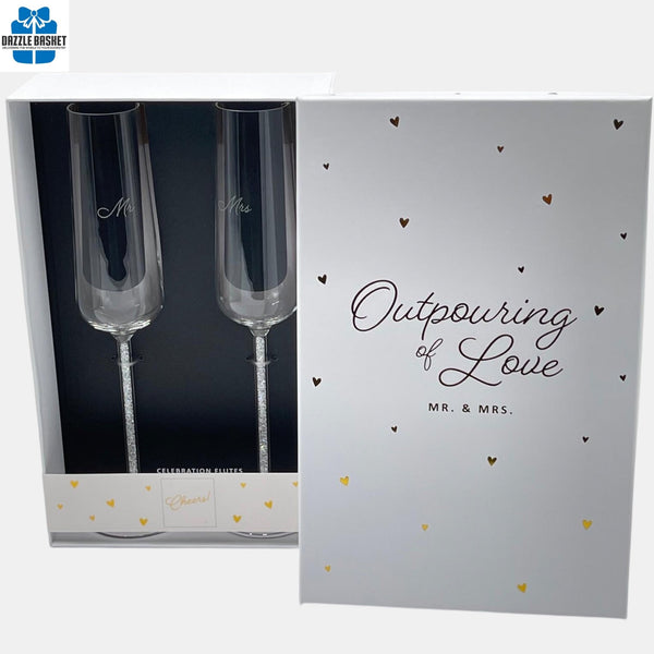 Mr. & Mrs. themed 7 oz toasting flute glass set.