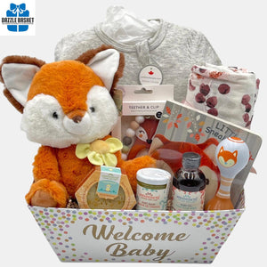 A made in Calgary baby gift basket that includes quality baby products from some top Canadian baby brands.