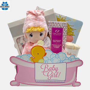 A made in Calgary beautiful gift basket for a baby girl. Great gift for newborn.