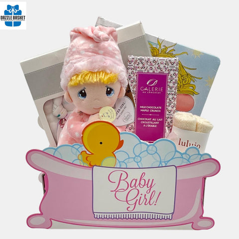 A made in Calgary beautiful gift basket for a baby girl. Great gift for newborn.