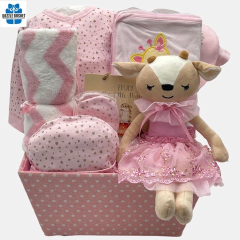 A made in Calgary baby gift basket filled with quality products that the baby will love. 