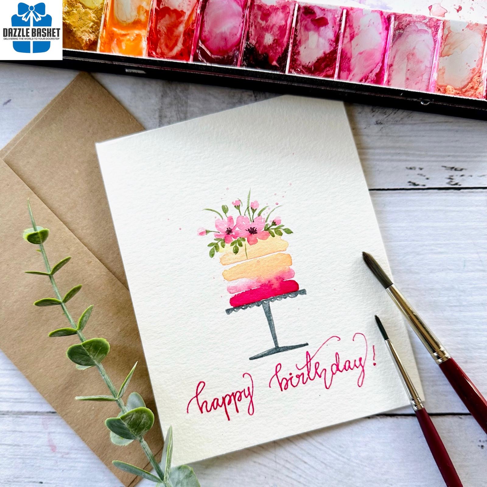 Hand painted birthday greeting card- birthday cake