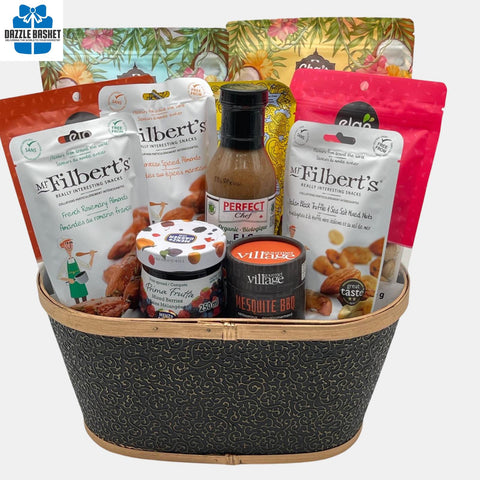 A gluten free & dairy free Calgary food gift basket that includes delicious Canadian snacks.
