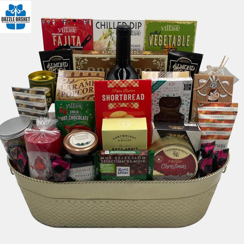 Dazzle Basket- Holiday gift basket- Affection is the finest gift basket Calgary offers and includes delicious gourmet snacks for Holiday season.