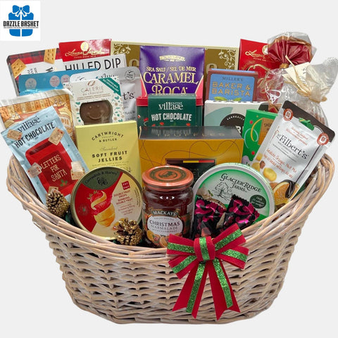 Gift baskets Calgary- A stupendous made in Calgary gourmet gift basket with delicious gourmet snacks in a large oval shaped willow basket