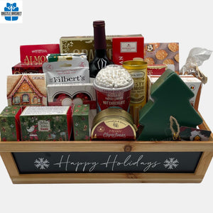 Holiday gift baskets Calgary- Happy Holidays from Dazzle Basket includes a wine and gourmet snacks for this amazing Holiday season.