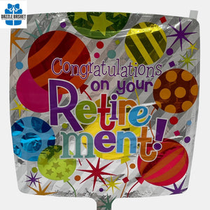 Colorful retirement balloon with 'Congratulations on your Retirement!' text written on it.