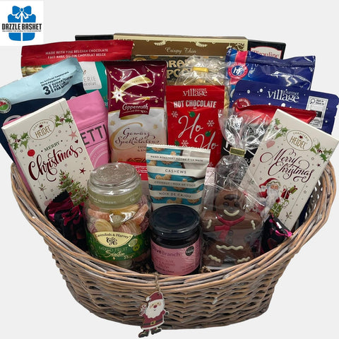 Gift baskets Calgary- A stupendous made in Calgary gourmet gift basket with delicious gourmet snacks in a large oval shaped willow basket