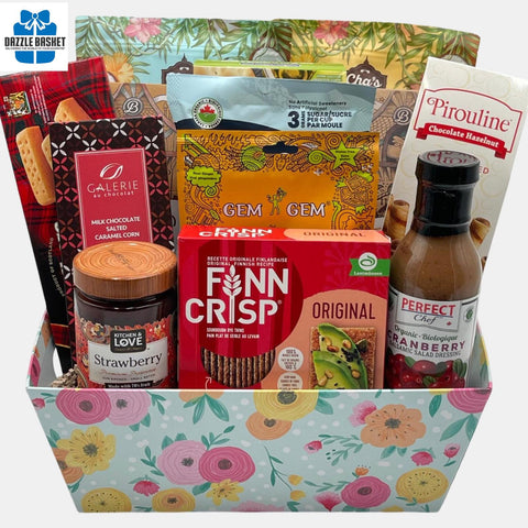 Celebrate togetherness with this amazing kosher gourmet gift basket. This beautiful made in Calgary gift basket is filled with gourmet snacks that your loved ones will cherish.