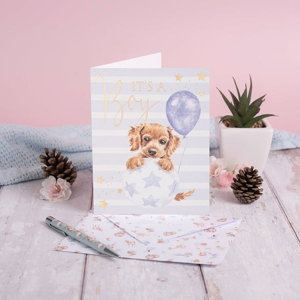 Newborn Baby Boy Greeting Card - Bouncing Boy