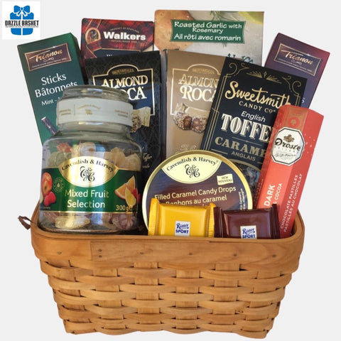Food Gift basket from Dazzle Basket- A food basket filled with delicious gourmet snacks