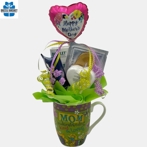 Mother's Day gift that includes a "Mom" coffee mug & other products to wish your mother Happy Mother's Day!