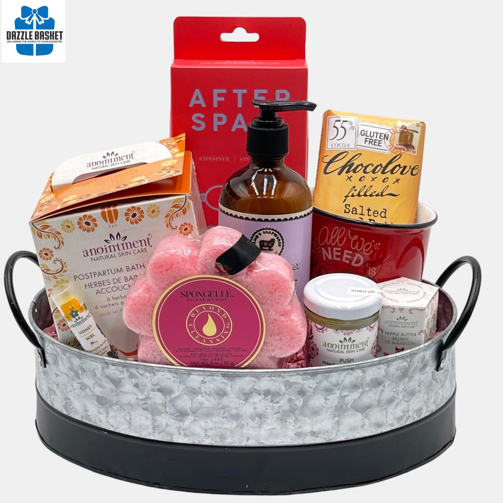 New Mom gift basket in Calgary New Mom's Spa Haven – Dazzle Basket