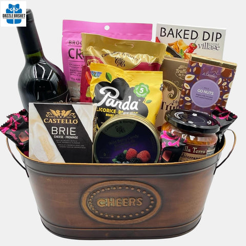 This made in Calgary gift basket contains wine and quality gourmet snacks that will impress the most sophisticated foodie.