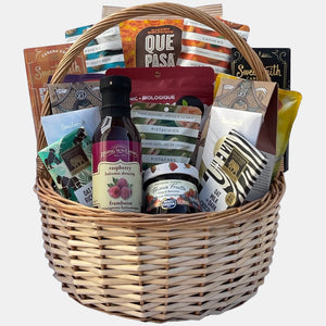Thank your loved ones and celebrate togetherness with this amazing gluten free gourmet gift basket. This beautiful made in Calgary gift basket is filled with gourmet snacks that your loved ones will love.