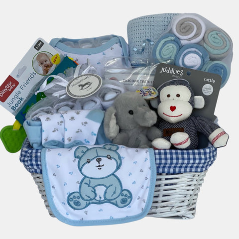A wonderful made in Calgary baby gift basket filled with top quality baby products  from leading brands in Canada