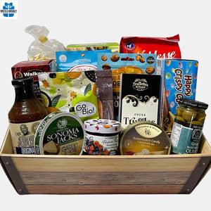 A made in Calgary gift basket filled with delicious gourmet snacks that your recipient will love for a long time to come.