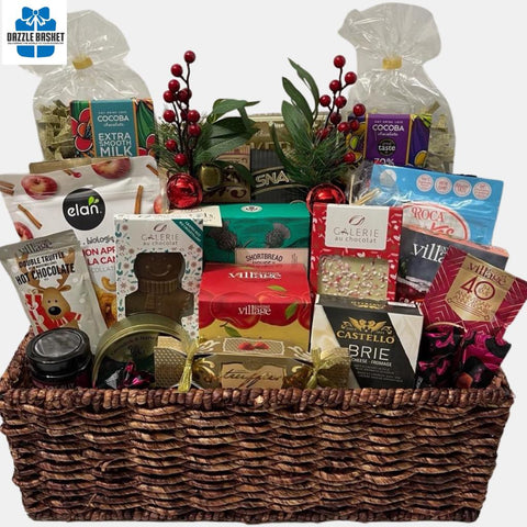Gift baskets Calgary- A stupendous made in Calgary gourmet gift basket with delicious gourmet snacks in a large willow baskets