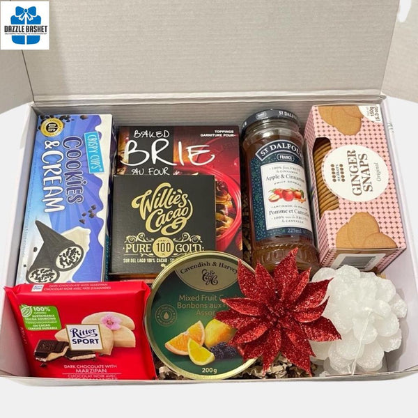 Gift baskets Calgary from Dazzle Basket- A Calgary food gift basket for this Holiday season. This basket is filled with tasty food snacks for all.