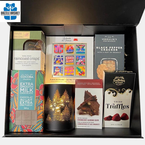 Best Gift Boxes Calgary offers from Dazzle Basket- Holiday Lights is a wonderful Holiday gift box that includes a LED candle along with delicious food products to be relished by the whole family.