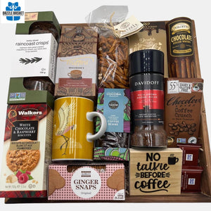 Coffee gift basket Calgary from Dazzle Basket - Perfect gift Calgary for a coffee lover. It has great gourmet snacks that can be savored over a coffee