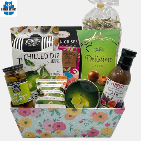 Food gift baskets Calgary from Dazzle Basket- A basket filled with delicious gourmet snacks that your loved ones will enjoy.