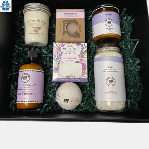 Spa gift box with Lavender themed quality products packed in a beautiful extra large cardboard box