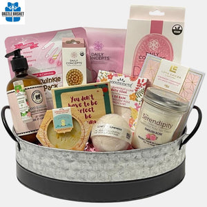This top of the line gift basket is one of the finest spa gift basket Calgary offers. This basket made in a beautiful galvanized metal container is overflowing with quality spa products.